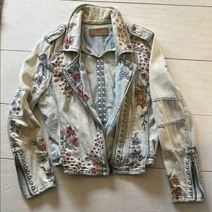 Blank NYC Blue Floral Embroidered Jean Jacket